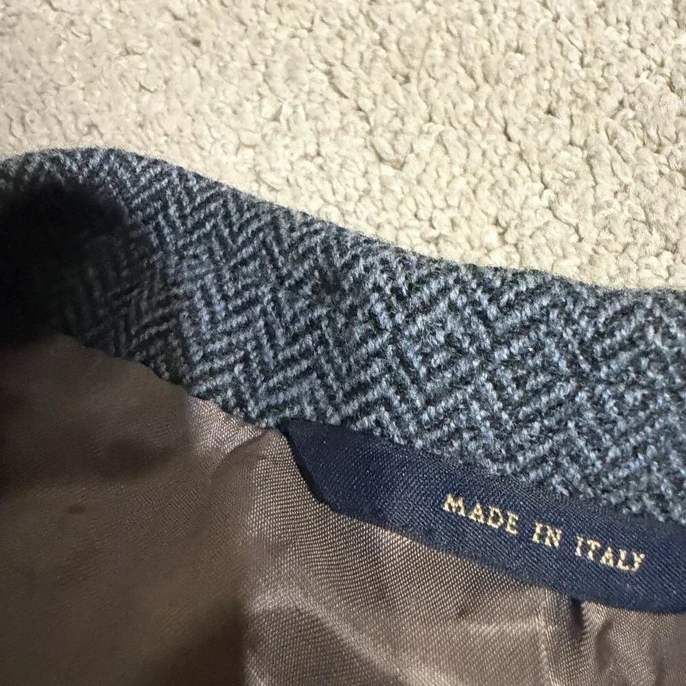 Brooks Brothers Made In Italy Blue Herringbone Wool Sport Coat 48R Vintage